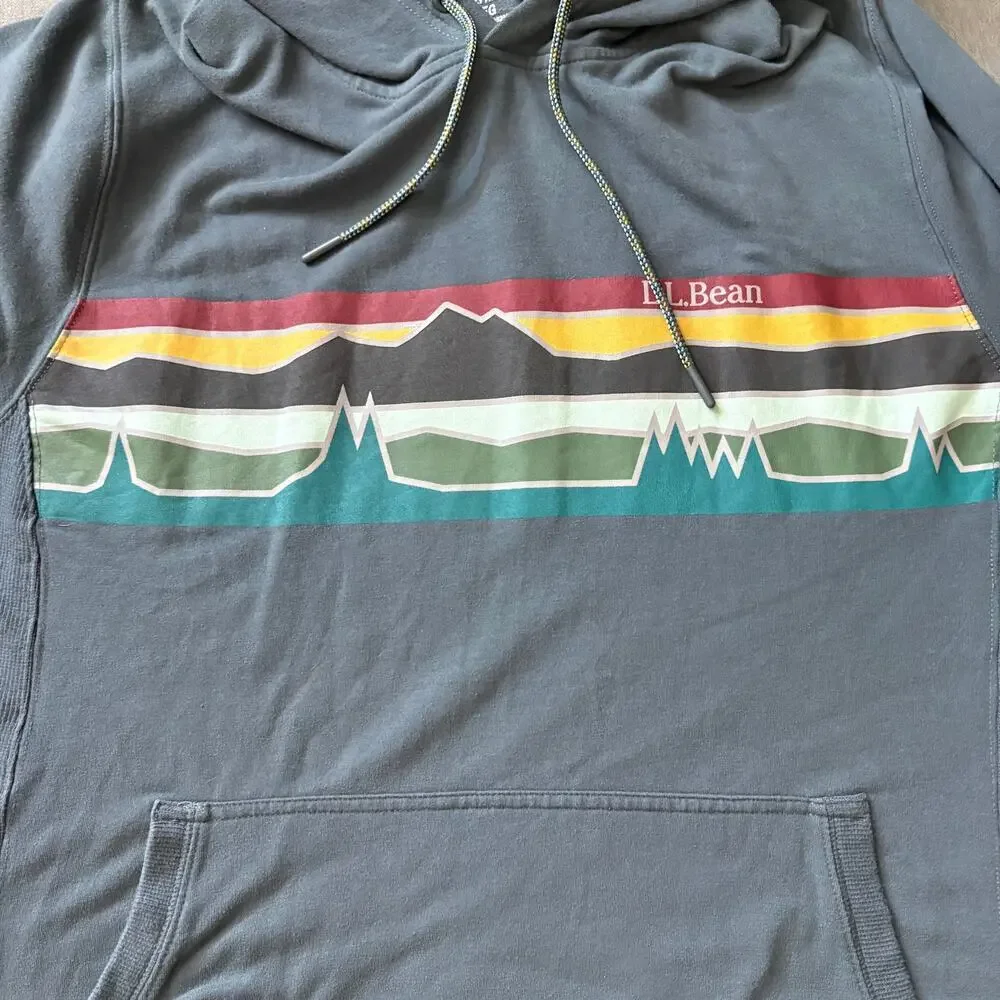 L.L.Bean Slightly Fitted Hoodie Size L Mountain Graphic Pullover Gray GORPCORE